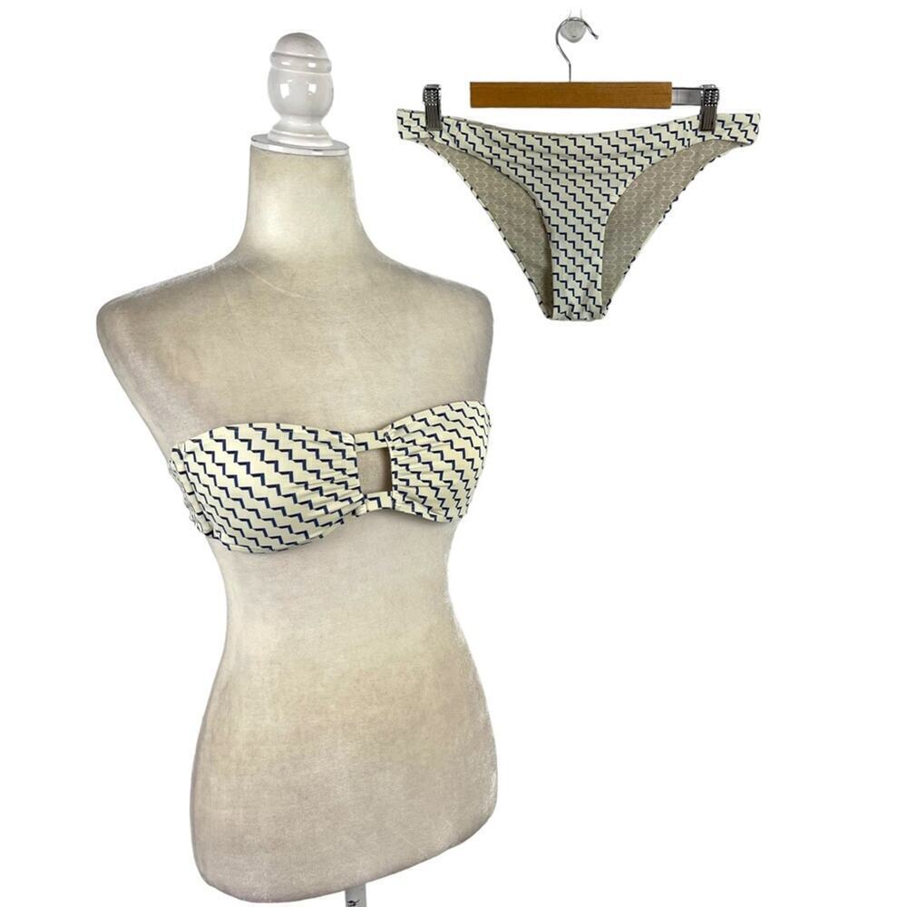 Asceno Space Bandeau Bikini Top with cut out front tie back Size Small